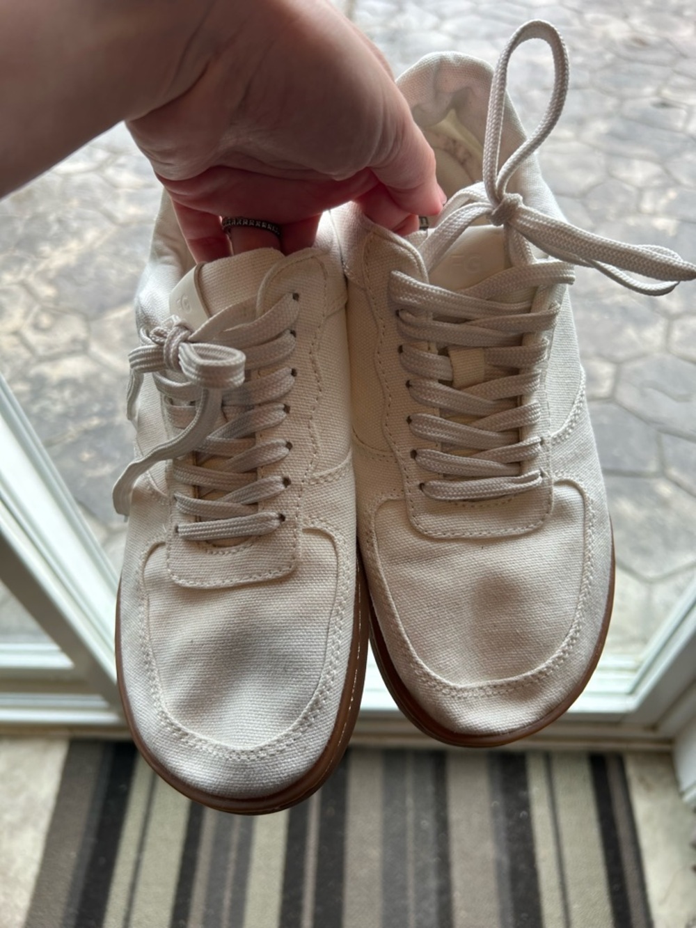 Canvas Low-Top Sneakers in Off-White with Gum Sole